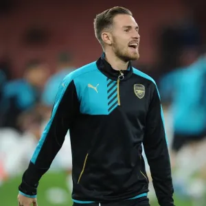 Arsenal's Aaron Ramsey Gears Up for Arsenal FC vs Olympiacos FC - UEFA Champions League (2015/16)