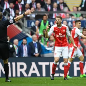 Arsenal's Aaron Ramsey Protests to Referee during FA Cup Semi-Final vs Manchester City