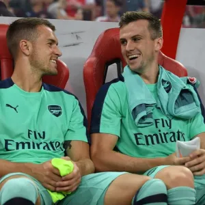 Arsenal's Aaron Ramsey and Rob Holding Pre-Season Preparation: Arsenal vs. Paris Saint-Germain, International Champions Cup 2018