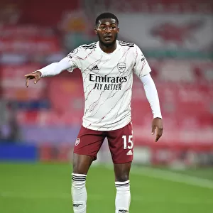Arsenal's Ainsley Maitland-Niles at Empty Anfield, 2020-21 Premier League