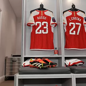 Arsenal's Alessia Russo Unveils New Adidas Boots in Meadow Park Changing Room Ahead of Arsenal Women vs Everton Women (Barclays WSL, 2023-24)