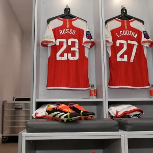 Arsenal's Alessia Russo Unveils New Adidas Boots in Meadow Park Changing Room Ahead of Arsenal Women vs Everton Women (Barclays WSL, 2023-24)
