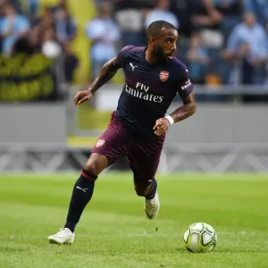 Arsenal's Alex Lacazette in Action against SS Lazio during Pre-Season Friendly in Stockholm Arsenal's Alex Lacazette in Action against SS Lazio during Pre-Season Friendly in Stockholm