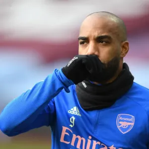 Arsenal's Alex Lacazette Prepares for Aston Villa Clash in Empty Villa Park (Aston Villa vs Arsenal, 2021-22 Premier League)