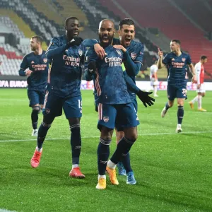 Arsenal's Alex Lacazette Scores in Europa League Quarterfinal against Slavia Praha in Prague Arsenal's Alex Lacazette Scores in Europa League Quarterfinal against Slavia Praha in Prague