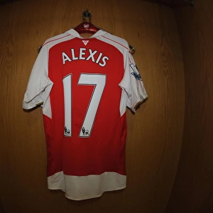 Arsenal's Alexis Sanchez in the Changing Room Before Arsenal vs Everton, Premier League 2015/16