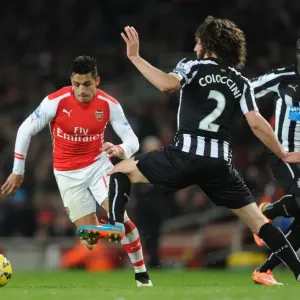 Arsenal's Alexis Sanchez Chases Down Newcastle's Fabricio Coloccini during the 2014/15 Premier League Match Arsenal's Alexis Sanchez Chases Down Newcastle's Fabricio Coloccini during the 2014/15 Premier League Match