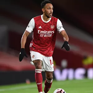 Arsenal's Aubameyang in Action: 2020-21 Premier League Match vs. Leicester City at Emirates Stadium (Behind Closed Doors)