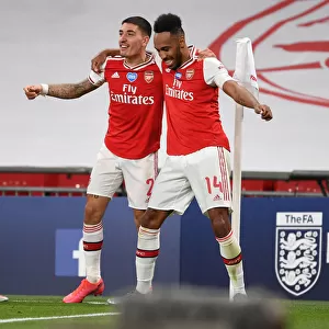 Arsenal's Aubameyang and Bellerin Celebrate FA Cup Semi-Final Goal Against Manchester City