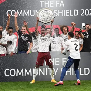 Arsenal's Aubameyang Celebrates FA Community Shield Victory with Champagne Spray