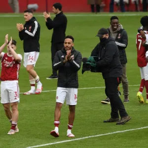 Arsenal's Aubameyang Celebrates with Fans after Arsenal v Brighton Win Arsenal's Aubameyang Celebrates with Fans after Arsenal v Brighton Win