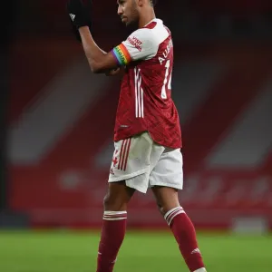 Arsenal's Aubameyang Celebrates with Fans after Arsenal v Burnley Victory (2020-21)