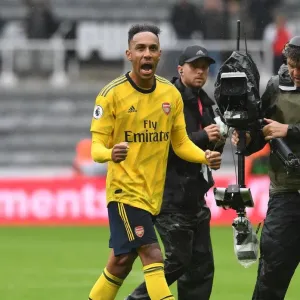Arsenal's Aubameyang Celebrates Goal Against Newcastle United in 2019-20 Premier League Arsenal's Aubameyang Celebrates Goal Against Newcastle United in 2019-20 Premier League