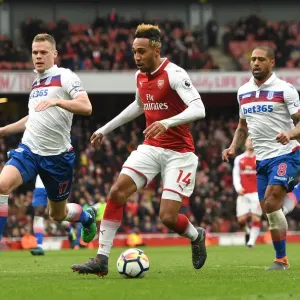 Arsenal's Aubameyang Clashes with Stoke's Shawcross and Johnson Arsenal's Aubameyang Clashes with Stoke's Shawcross and Johnson