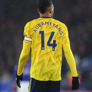 Print of Arsenal's Aubameyang at Leicester City Premier League Match Print of Arsenal's Aubameyang at Leicester City Premier League Match