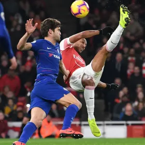 Arsenal's Aubameyang Goes for Overhead Kick Against Chelsea in Premier League Clash