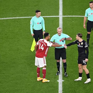 Arsenal's Aubameyang and Grealish Share a Moment Before Arsenal vs. Aston Villa (2020-21)