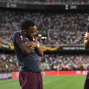 Arsenal's Aubameyang and Lacazette Celebrate Goal in Europa League Semi-Final vs Valencia