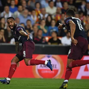 Arsenal's Aubameyang and Lacazette Celebrate Goal in Europa League Semi-Final vs Valencia
