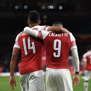 Arsenal's Aubameyang and Lacazette Celebrate Goals in Europa League Semi-Final vs Valencia