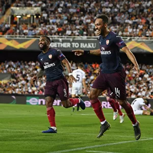 Arsenal's Aubameyang and Lacazette Celebrate Goals in Europa League Semi-Final against Valencia