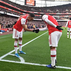 Arsenal's Aubameyang and Lacazette Celebrate Goals Against Chelsea in Premier League Clash (Arsenal v Chelsea 2019-20)
