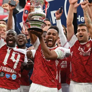 Arsenal's Aubameyang Lifts Empty FA Cup: Print of 2020 Final. Art