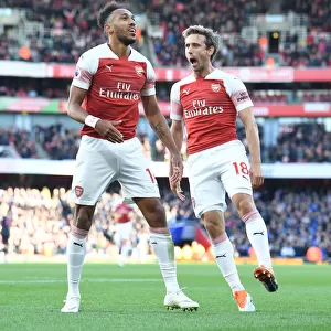 Arsenal's Aubameyang and Monreal Celebrate Goal vs. Everton (2018-19)