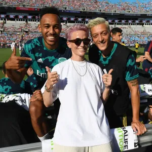 Arsenal's Aubameyang and Ozil Meet US Women's World Cup Champion Rapinoe Ahead of Arsenal v Fiorentina Match, 2019 International Champions Cup, Charlotte
