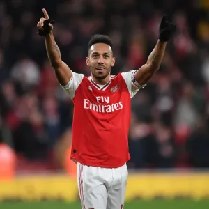 Arsenal's Aubameyang Reacts After Arsenal v Everton Premier League Clash (2019-20)