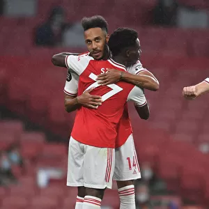 Arsenal's Aubameyang and Saka Celebrate Goal Against Leicester City (2019-20)