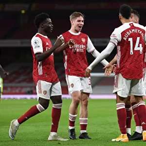 Arsenal's Aubameyang, Smith Rowe, and Saka Celebrate First Goal Against Newcastle United (2021)