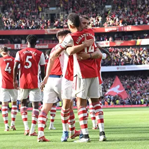 Arsenal's Aubameyang and Xhaka: Celebrating Victory Over Rival Spurs in the 2021-22 Premier League