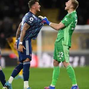 Arsenal's Ben White and Aaron Ramsdale: Celebrating a Hard-Fought Premier League Victory over Wolverhampton Wanderers