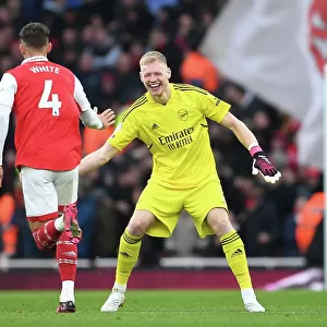 Arsenal's Ben White and Aaron Ramsdale: A Celebration of Goals in Arsenal's Victory Over AFC Bournemouth (2022-23)
