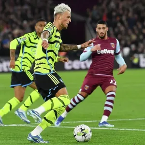 Arsenal's Ben White in Action: West Ham United vs Arsenal, Carabao Cup 2023-24