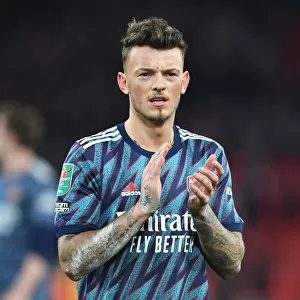 Arsenal's Ben White Applauding Fans in Carabao Cup Semi-Final First Leg Against Liverpool