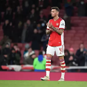 Arsenal's Ben White Applauding Fans after Carabao Cup Semi-Final Second Leg vs Liverpool