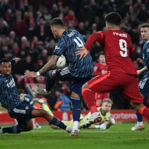 Arsenal's Ben White Bravely Blocks Roberto Firmino's Shot in Carabao Cup Semi-Final Clash vs Liverpool
