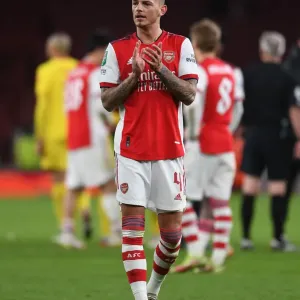 Arsenal's Ben White Celebrates Carabao Cup Semi-Final Victory Over Liverpool Arsenal's Ben White Celebrates Carabao Cup Semi-Final Victory Over Liverpool