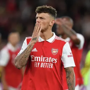 Arsenal's Ben White Embraces Family Moment after Arsenal v Aston Villa Match (2022-23) Arsenal's Ben White Embraces Family Moment after Arsenal v Aston Villa Match (2022-23)