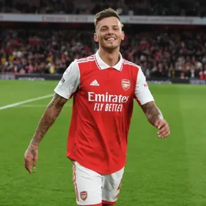 Arsenal's Ben White Reacts After Intense Arsenal v Liverpool Clash (2022-23)