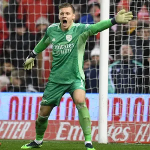Arsenal's Bernd Leno in Action at Nottingham Forest in FA Cup Third Round, 2021-22