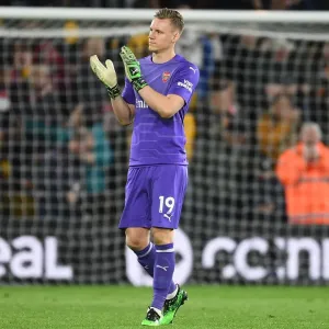 Arsenal's Bernd Leno Applauding Fans in Wolverhampton Wanderers Victory, 2018-19 Premier League Arsenal's Bernd Leno Applauding Fans in Wolverhampton Wanderers Victory, 2018-19 Premier League