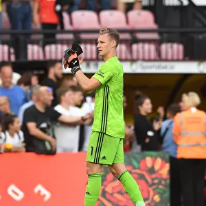 Arsenal's Bernd Leno Celebrates with Fans: Victory over Watford (2019-20)
