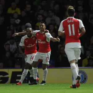Arsenal's Big Three: Walcott, Sanchez, Ozil Celebrate First Goal vs. Watford (2015/16)