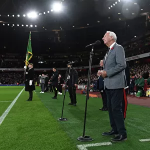Arsenal's Bob Wilson Leads Emirates Stadium's Pre-Match Tribute Ahead of Arsenal vs Brighton & Hove Albion (Carabao Cup 2022-23)