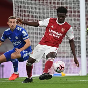 Arsenal's Bukayo Saka in Action: 2020-21 Premier League Match vs Leicester City at Emirates Stadium
