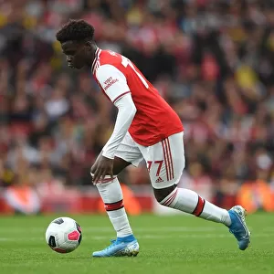 Arsenal's Bukayo Saka in Action against Aston Villa, Premier League 2019-20