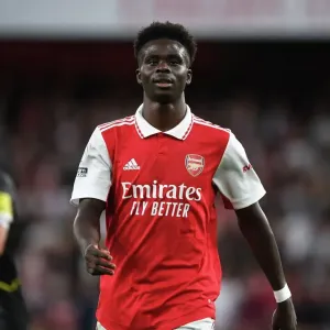 Arsenal's Bukayo Saka in Action against Aston Villa in the 2022-23 Premier League Arsenal's Bukayo Saka in Action against Aston Villa in the 2022-23 Premier League